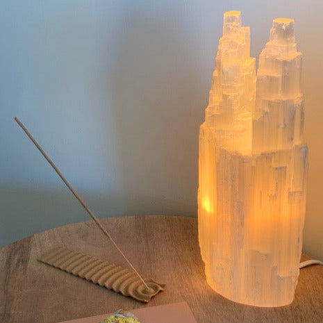 Crystals | Selenite Twin Peaks Crystal Lamp | Loomshine
