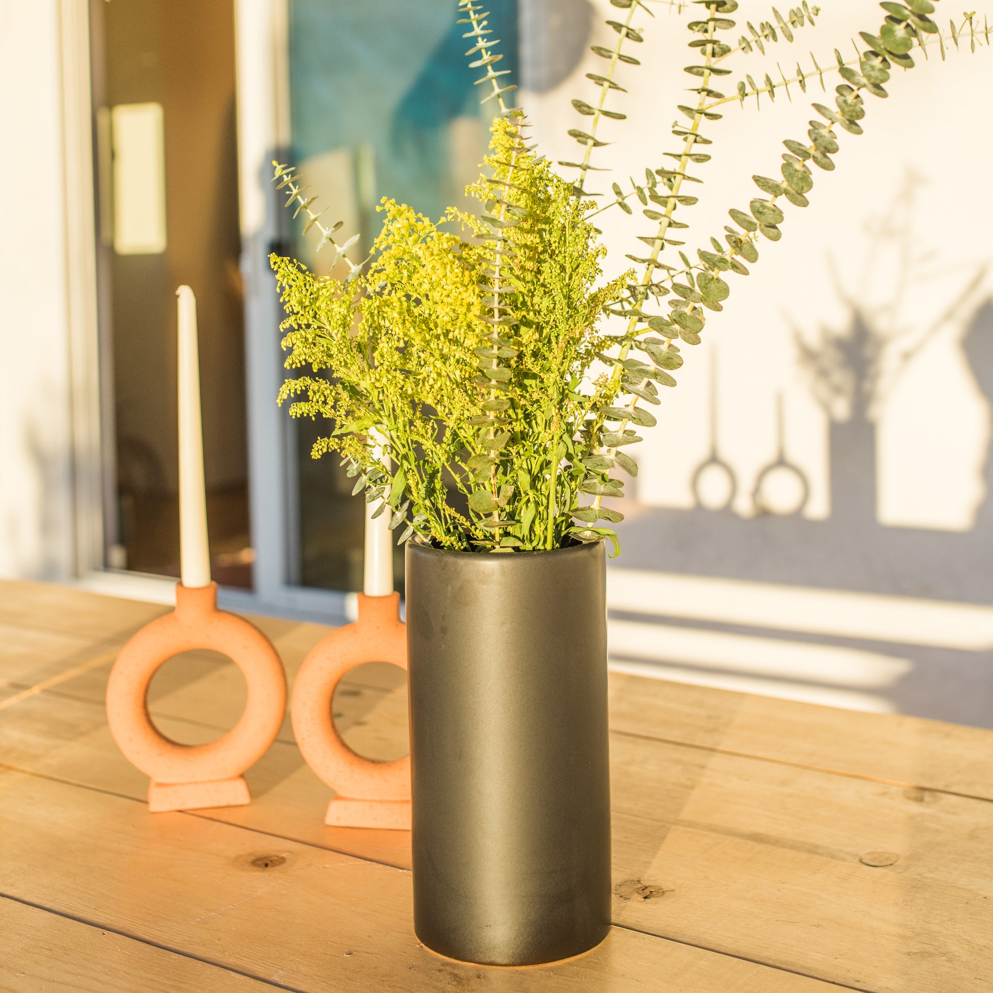 Vase | Black Ceramic Cylinder Vase | Loomshine