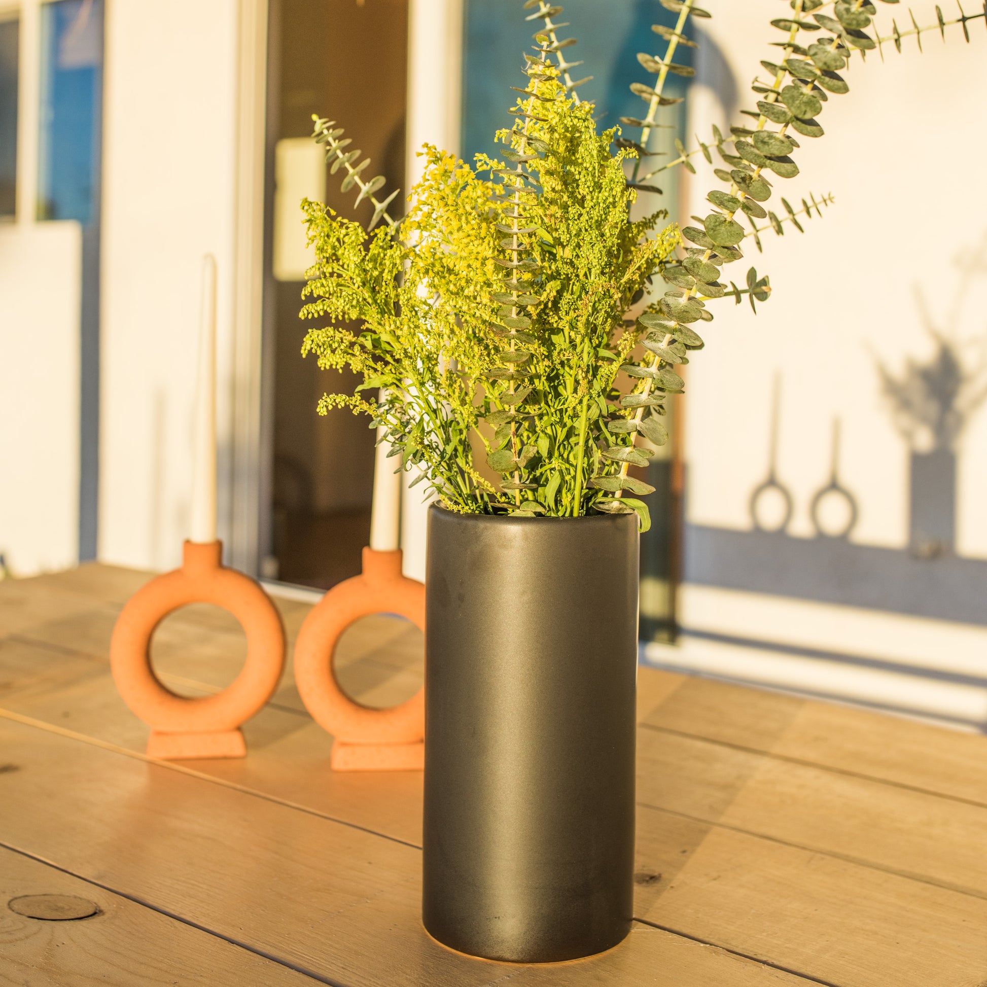 Vase | Black Ceramic Cylinder Vase | Loomshine